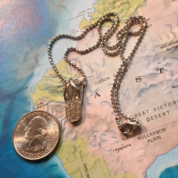 SALE - Swarovski Crystal Flip Flop Sandle Sandal Silver Tone Necklace - Picture 6 of 9